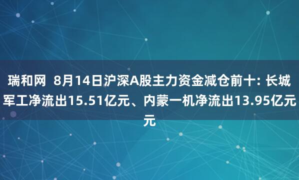 瑞和网  8月14日沪深A股主力资金减仓前十: 长城军工净流出15.51亿元、内蒙一机净流出13.95亿元