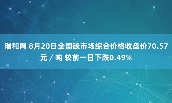 瑞和网 8月20日全国碳市场综合价格收盘价70.57元／吨 较前一日下跌0.49%